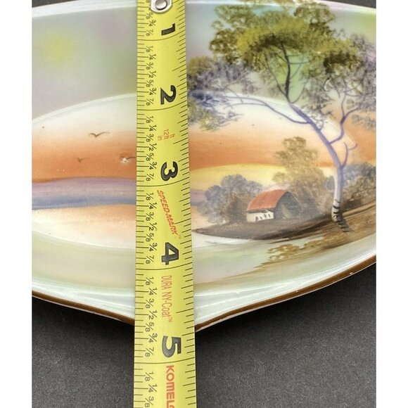 Vintage Noritake Celery Dish Hand Painted House Lake Japan Oblong Decorative - Picture 10 of 13